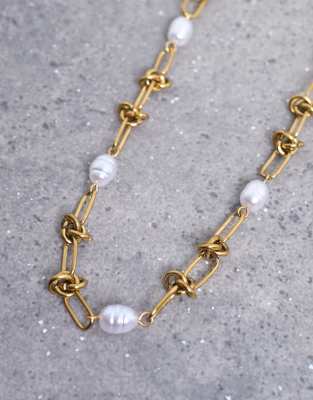 Topshop - May - Collier chaîne avec perles en acier inoxydable - Doré