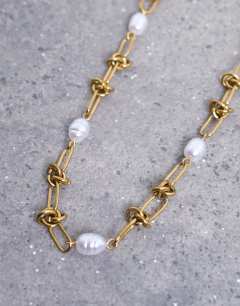 May stainless steel pearl chain necklace in gold