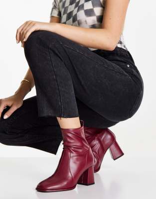 Topshop Maya block heel sock boot in red