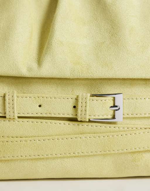 Topshop - Meadow - Bolso clutch amarillo verdoso extragrande con correa, 3 de 4