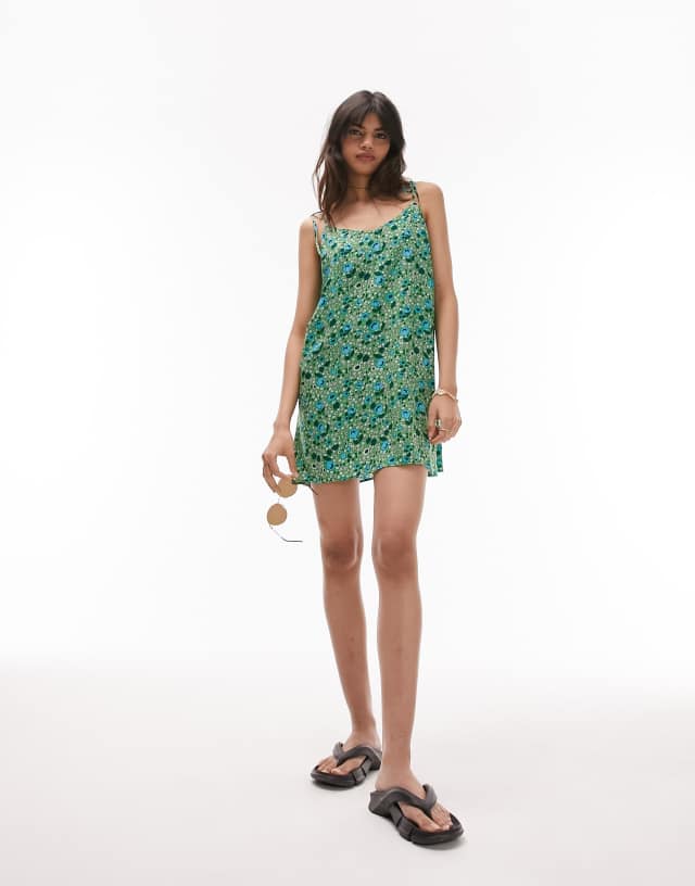 Topshop - meadow floral beach mini dress in green