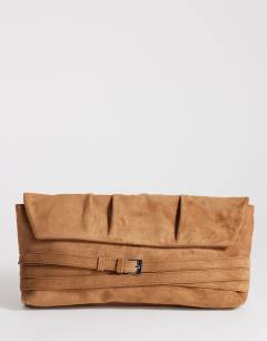 Meadow oversized strap clutch in tan