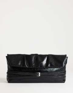 Meadow strap clutch in black faux suede