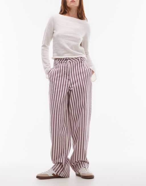 Topshop – Mehrfarbig gestreifte Hose mit geradem Schnitt