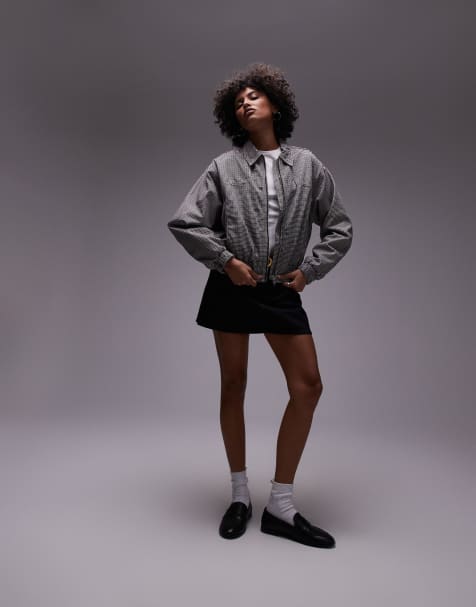 Topshop – Mehrfarbig karierte Baumwoll-Jacke in mit mittigem Reißverschluss - view 1