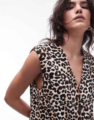 Topshop - Mehrfarbige Leinen-Weste mit Leopardenmuster-Bunt