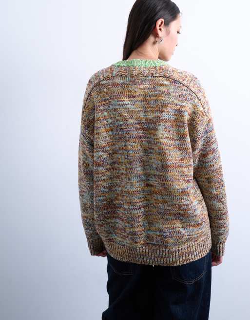 Topshop – Mehrfarbiger Strickpullover aus gezwirntem Garn mit Kontrast-Detail in Grün, 3 von 4