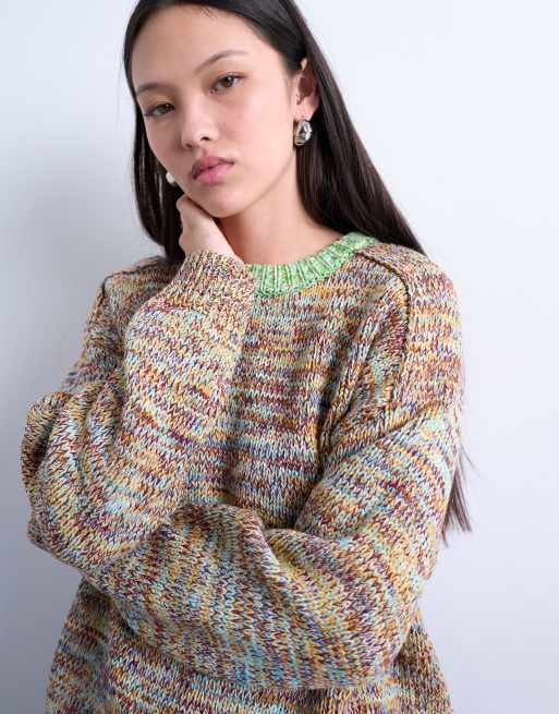 Topshop – Mehrfarbiger Strickpullover aus gezwirntem Garn mit Kontrast-Detail in Grün, 4 von 4