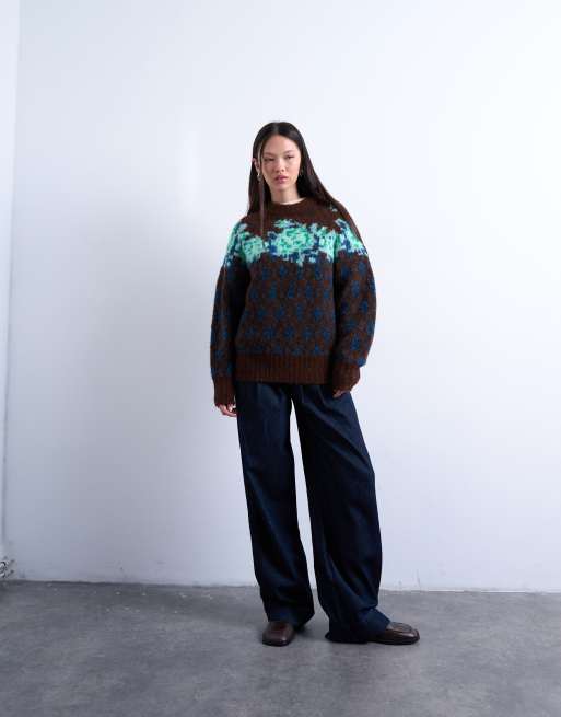 Topshop – Mehrfarbiger Strickpullover mit Blumen- und Rautenmuster, 3 von 4
