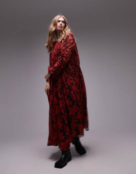 Topshop – Mehrfarbiges, bedrucktes Midikleid zum Hineinschlüpfen mit kannelierten Details - view 1