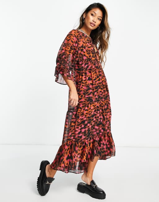 Topshop – Mehrfarbiges Kleid zum Hineinschlüpfen mit Tiermuster