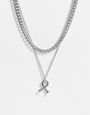 Topshop – Mehrreihige Halskette in Silber mit verdrehter Schraube