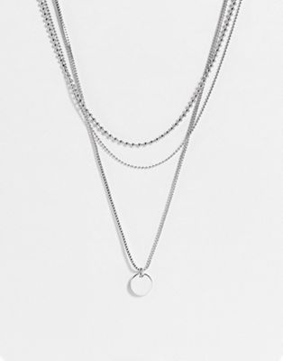 Topshop – Mehrreihige Halskette in silberfarben mit Scheiben- und Ketten-Designs