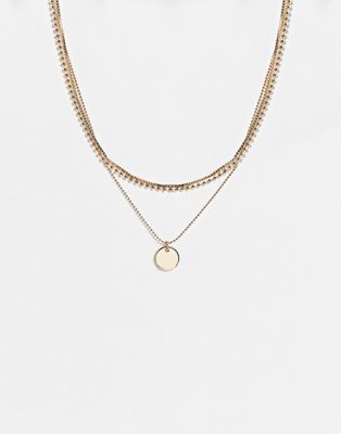 Topshop – Mehrreihige Halskette mit rundem Anhänger in Goldfarben