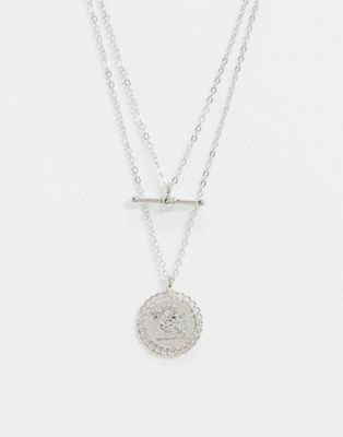 Topshop – Mehrreihige Halskette mit T-Steg und Münze in Silber