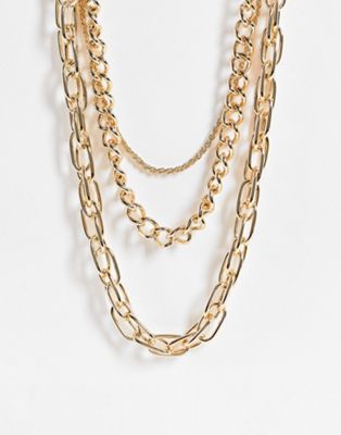 Topshop – Mehrreihige Halskette mit verschiedenen Kettendesigns in Gold-Goldfarben