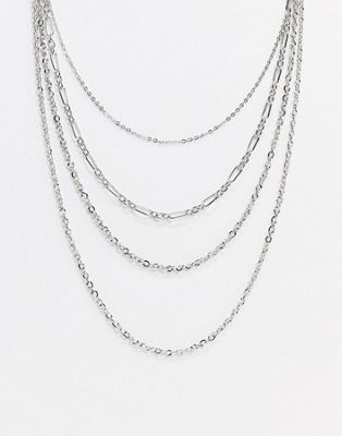 Topshop – Mehrreihige Glieder-Halskette in silberner Farbe