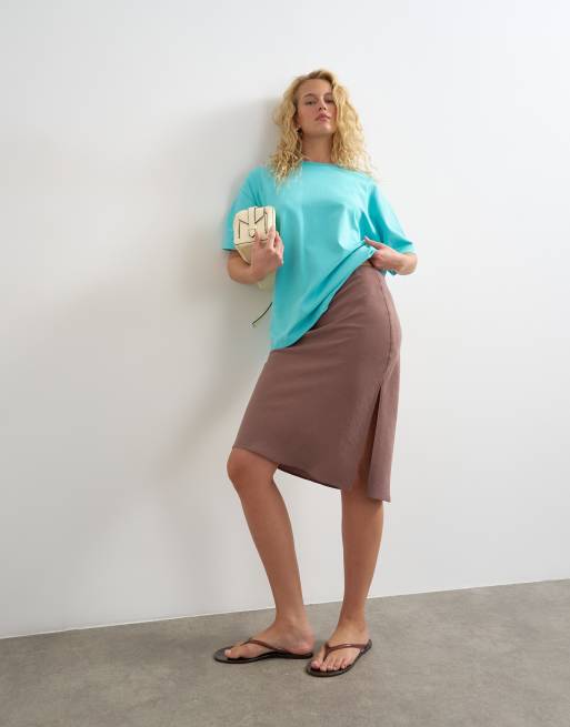 Topshop - Melfi - Gonna lunghezza anni '90 color cioccolato