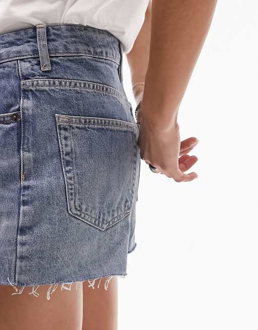 Topshop – Mellanblå, a-linjeformade jeansshorts i mom-modell, 2 av 4