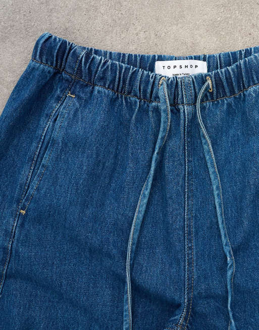 Topshop – Mellanblå jeans med barrelben och resårmidja, 5 av 7