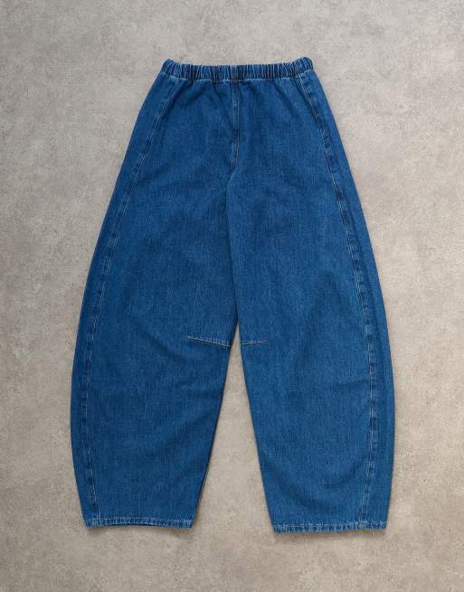 Topshop – Mellanblå jeans med barrelben och resårmidja, 7 av 7