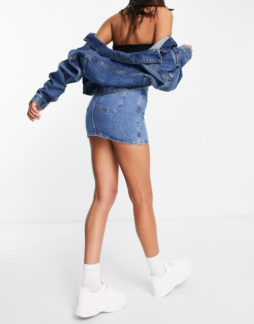 Topshop – Mellanblå jeanskjol i superkort minilängd, 2 av 4