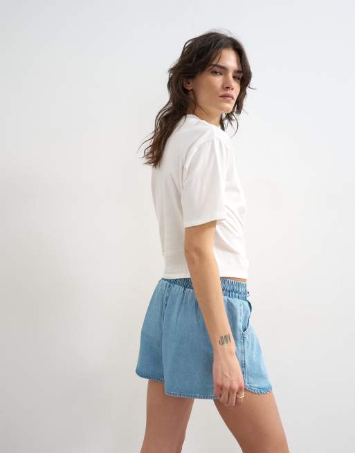 Topshop – Mellanblå, korta löparshorts i denim, 2 av 5