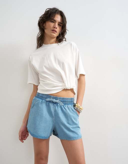 Topshop – Mellanblå, korta löparshorts i denim, 4 av 5