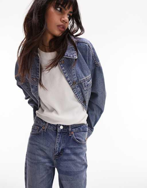 Topshop – Mellanblå, raka jeans med råskuren fåll och medelhög midja, 3 av 5