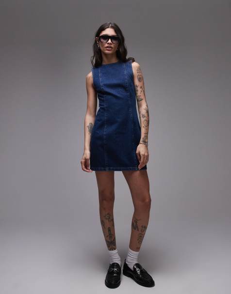 Topshop – Mellanblå shiftklänning i denim och minimodell - view 1