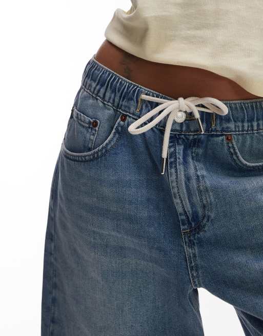 Topshop – Mellanblå, tunna mjukisshorts i denim, 3 av 5