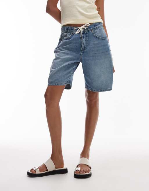 Topshop – Mellanblå, tunna mjukisshorts i denim, 4 av 5