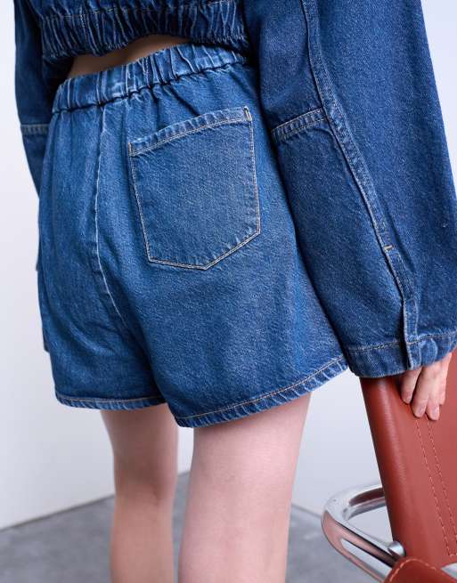 Topshop - Mellemblå denimshorts med læg, 5 af 5