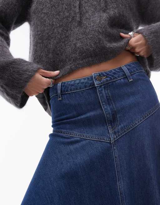 Topshop - Mellemblå fuld nederdel med A-form i denim, 4 af 5