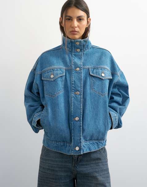 Topshop - Mellemblå jakke med ståkrave og elastisk kant - view 1