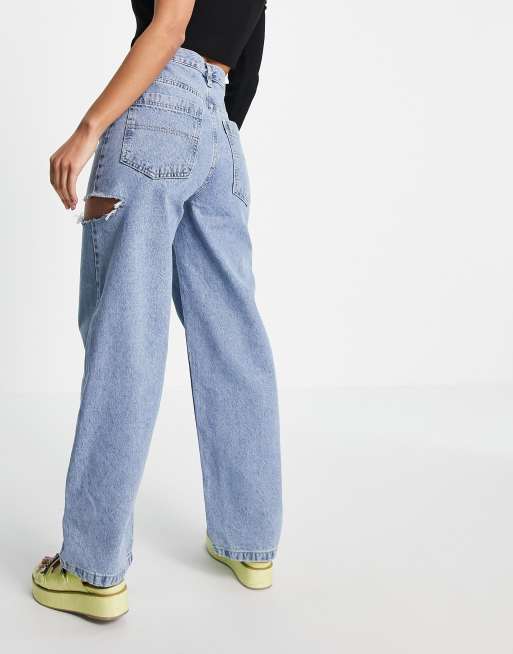 Topshop - Mellemblå løstsiddende jeans med slid på siden, 2 af 4