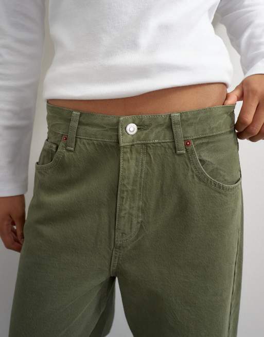 Topshop mellemhøjtaljede baggy arc-jeans i khaki, 3 af 5