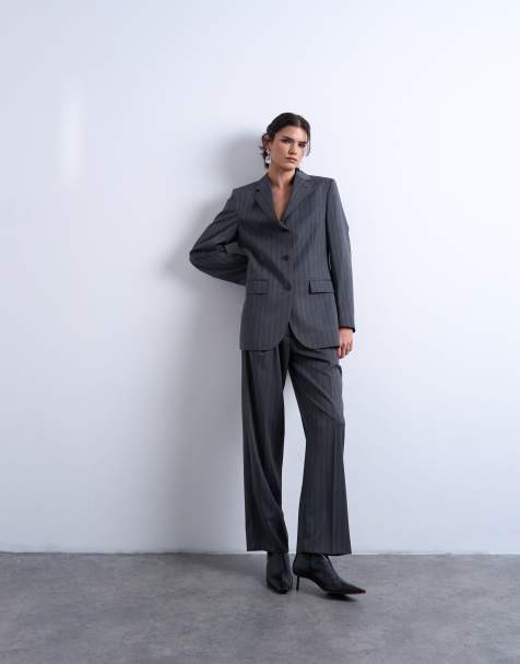 Topshop menswear inspired pinstriped pants in charcoal - part of a set - view 1