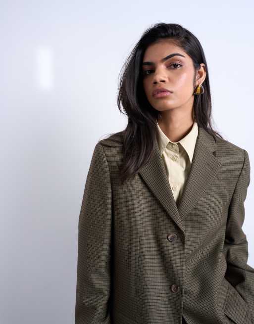 Topshop – Mensy – Grön, heritagerutig kavaj med 3 knappar, 3 av 4