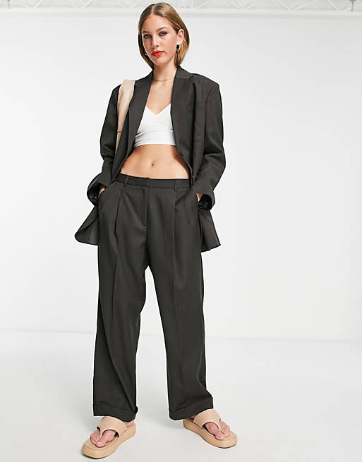 Topshop mensy low-rise peg crosshatch pants in charcoal (part of a set)