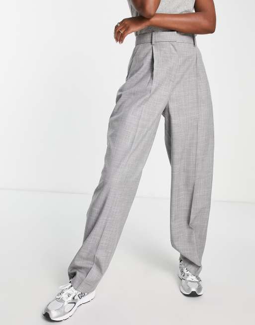 Topshop, Pants & Jumpsuits, Nwt Topshop Tall Grey Windowpane Plaid  Tapered Pleated High Waist Trousers Us 4