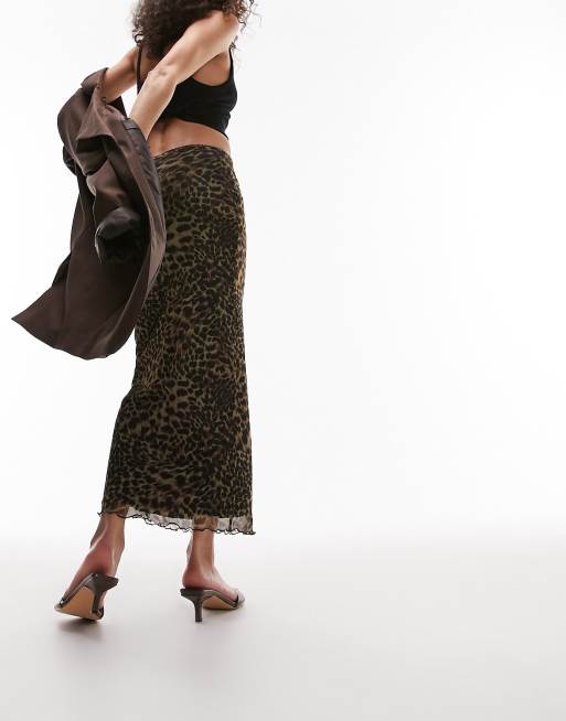 Topshop petite brown leopard maxi outlet skirt