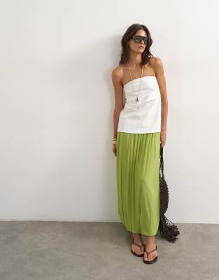 Mesh balloon maxi skirt in green