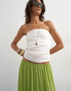 Model wearing Mesh balloon maxi skirt in green