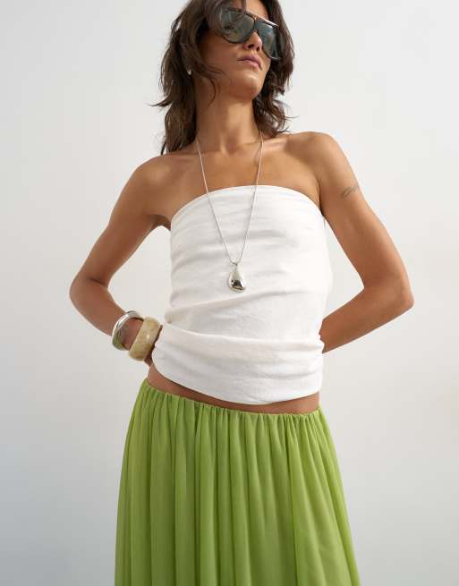 Topshop mesh balloon maxi skirt in green, 3 of 5