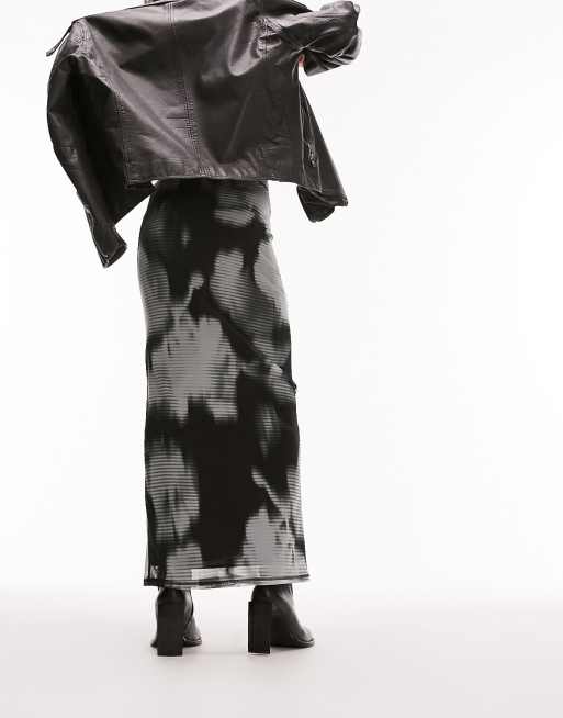 Topshop mesh blurred floral midi skirt in monochrome, 3 of 4