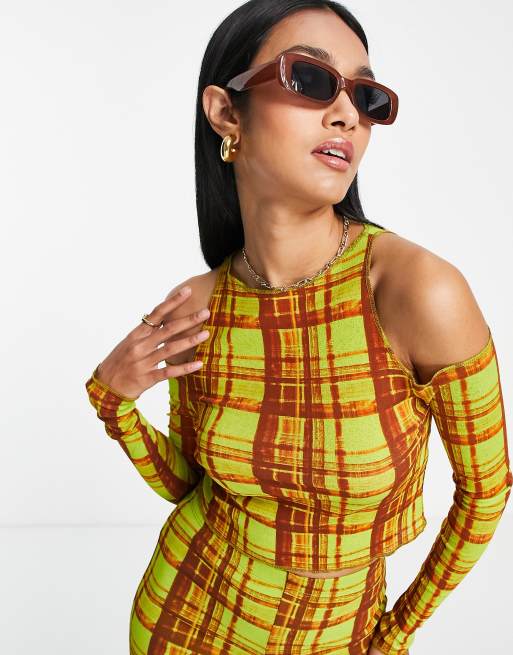 Topshop mesh check cut-out top (Part of a set)