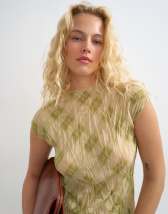 Topshop mesh crinkle fitted tee in check print