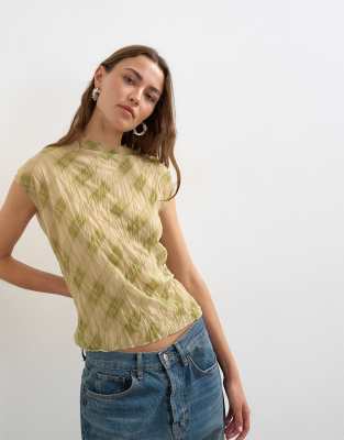 Topshop Mesh Crinkle Fitted Tee In Multi