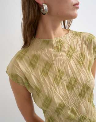 Topshop Mesh Crinkle Fitted Tee In Multi